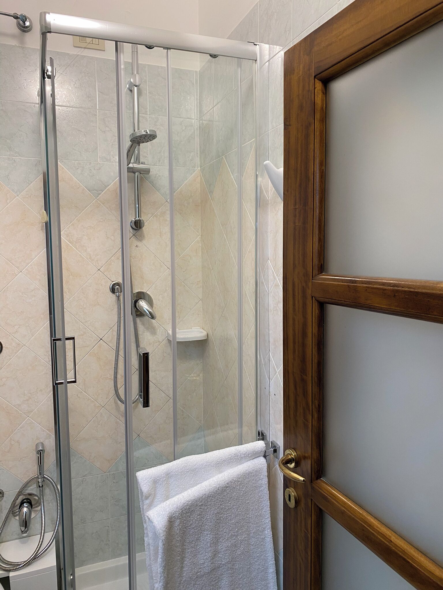 Dusche, Haartrockner, Handtücher, Seife