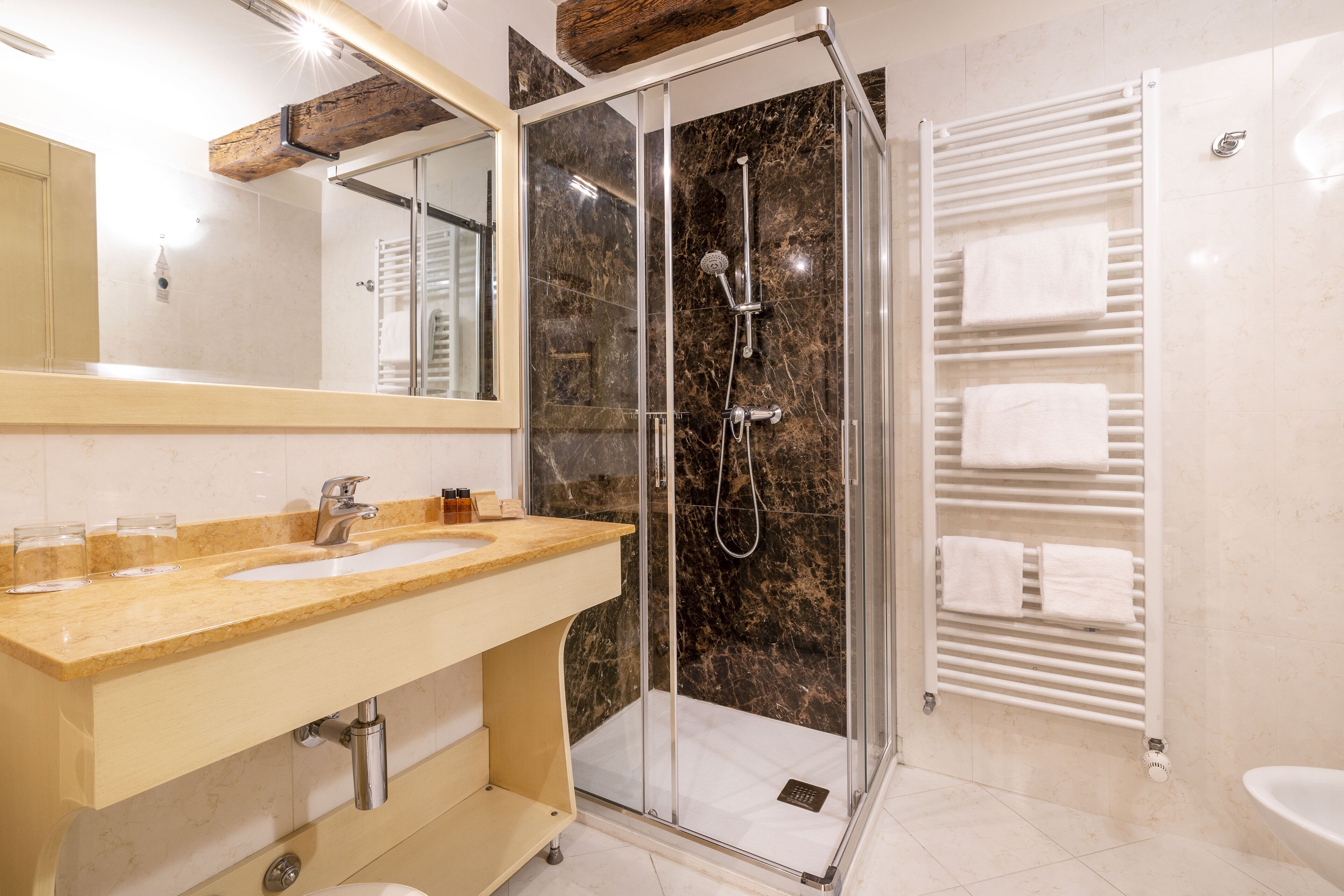 economy double room | bathroom | shower, free toiletries, hair dryer, bathrobes