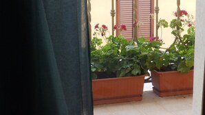 A view of a balcony with potted plants and a window with shutters. - Sa Chessa (Ploaghe)