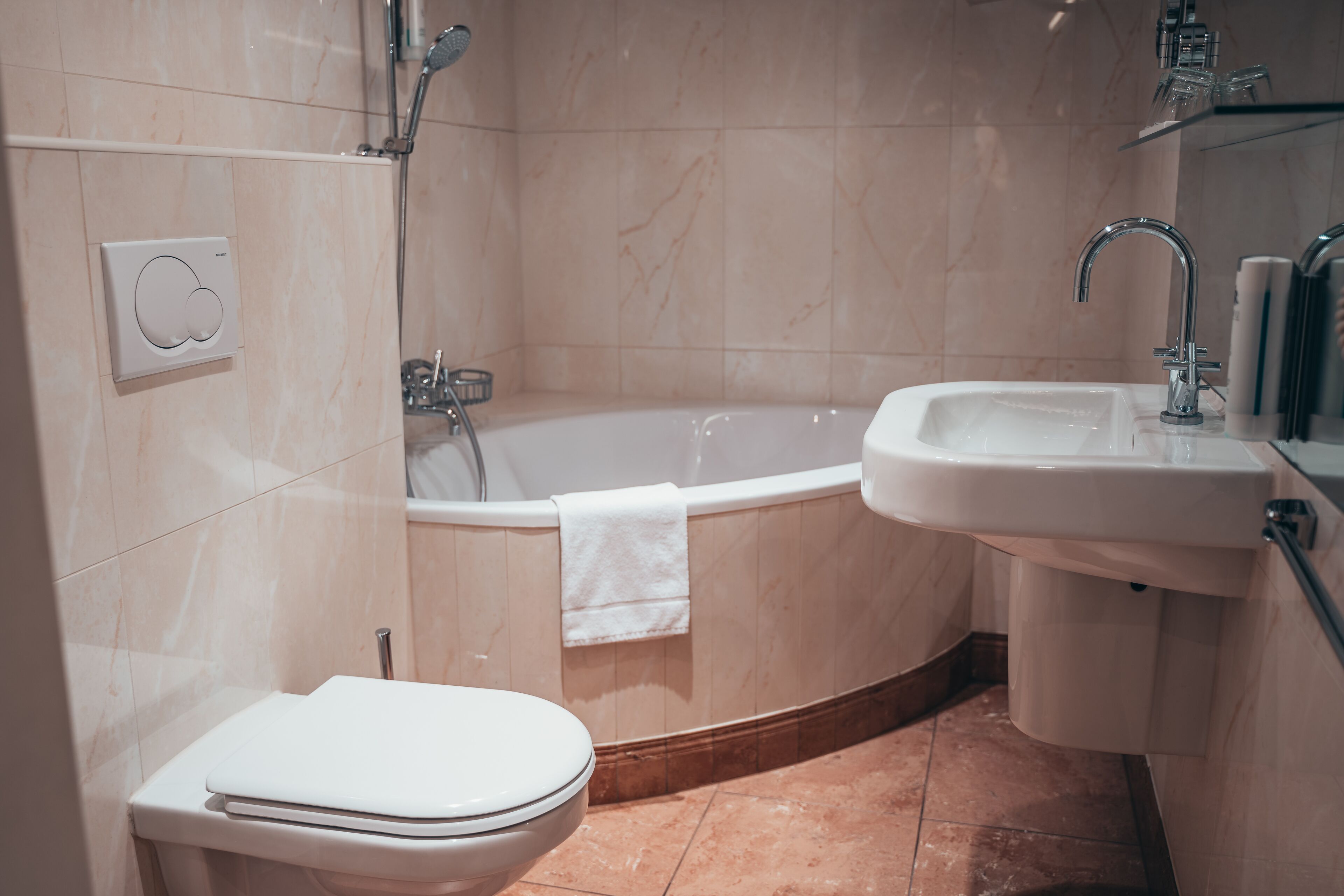 free toiletries, hair dryer, slippers, towels