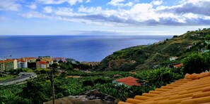 A coastal town with buildings, a road, and a view of the sea.