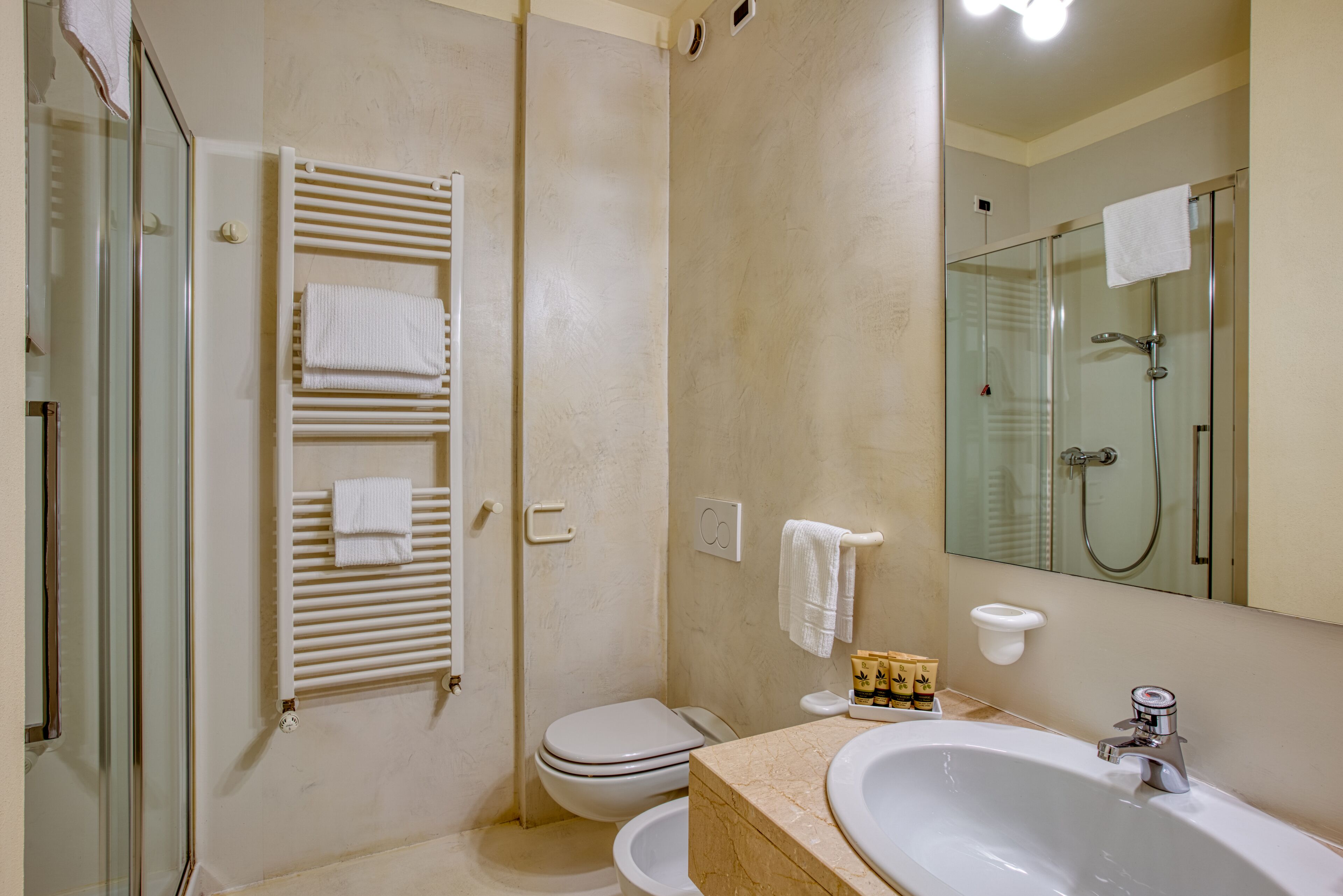 shower, free toiletries, hair dryer, slippers