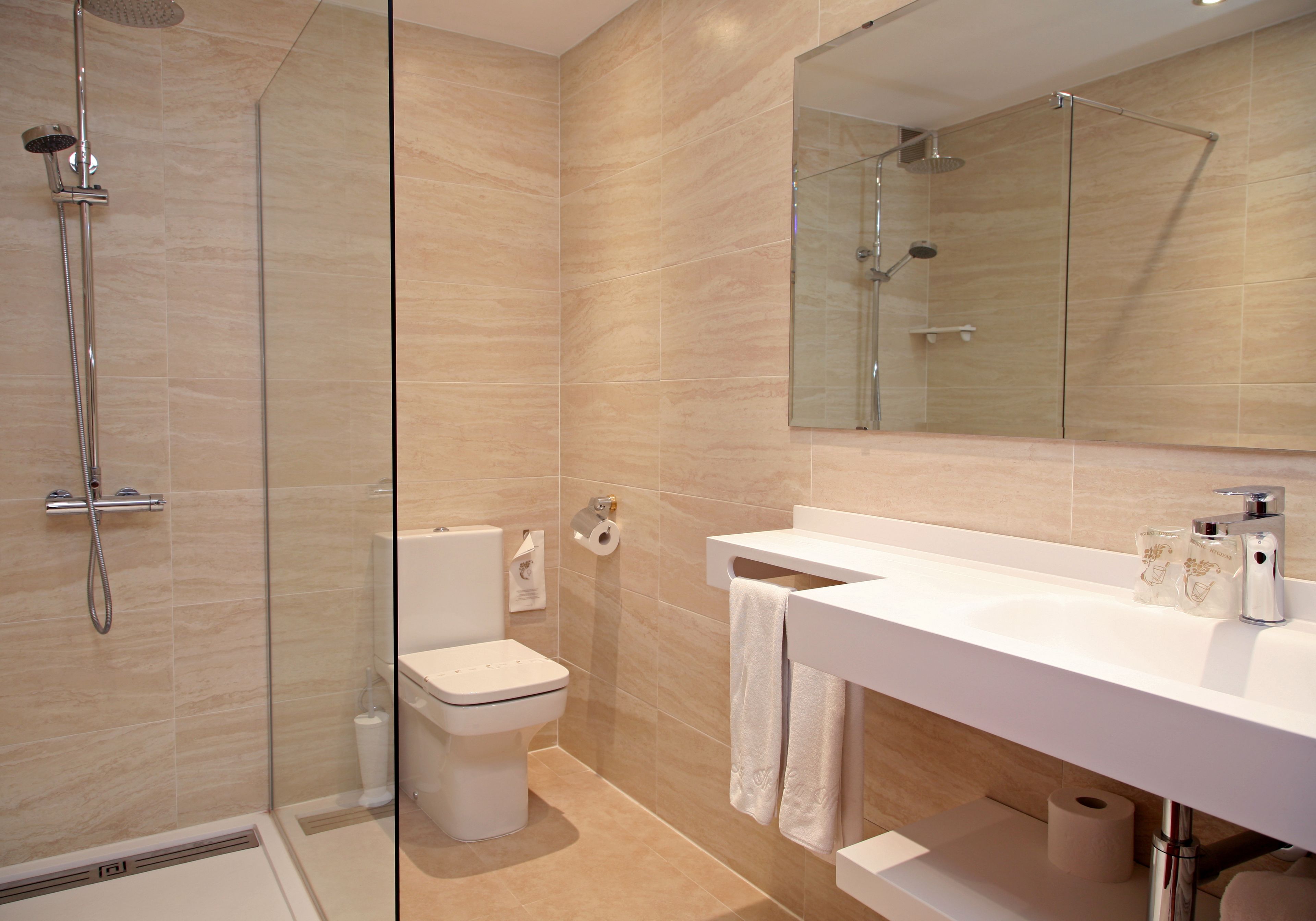 free toiletries, hair dryer, towels