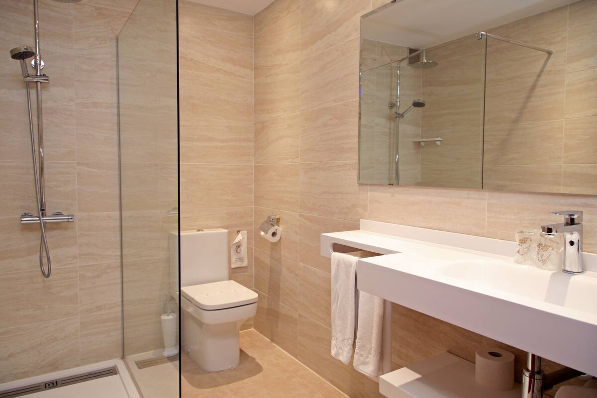 free toiletries, hair dryer, towels