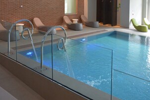 Indoor pool, outdoor pool, sun loungers