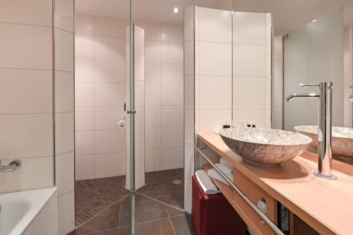 Shower, free toiletries, hair dryer, bathrobes