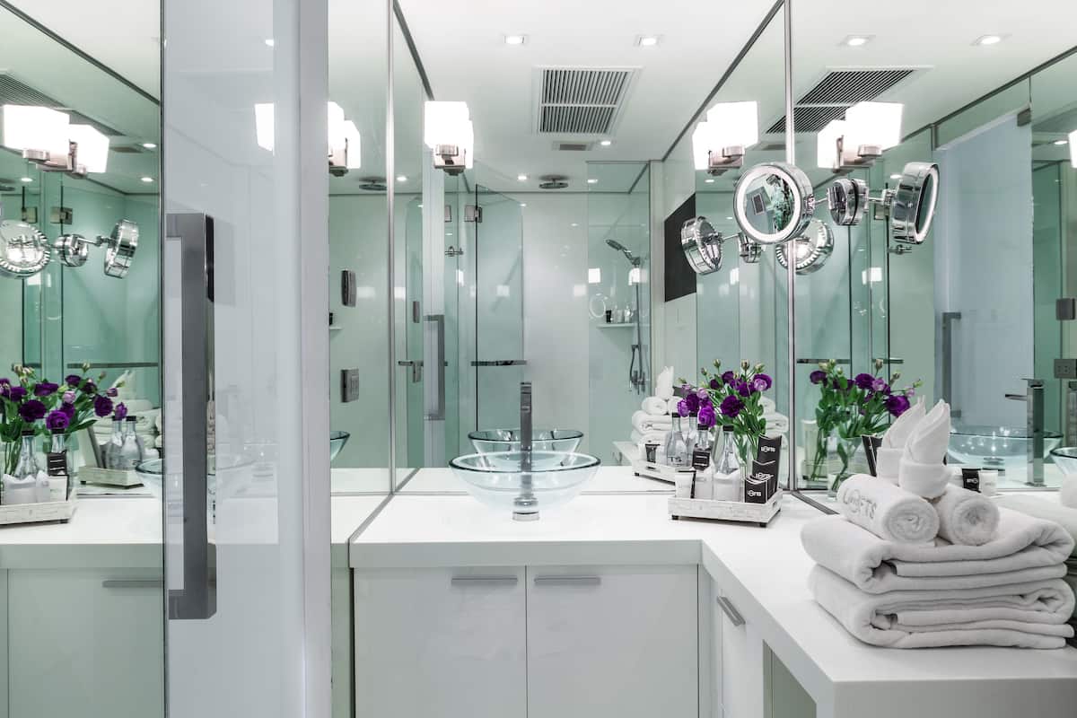 shower, rainfall showerhead, free toiletries, hair dryer