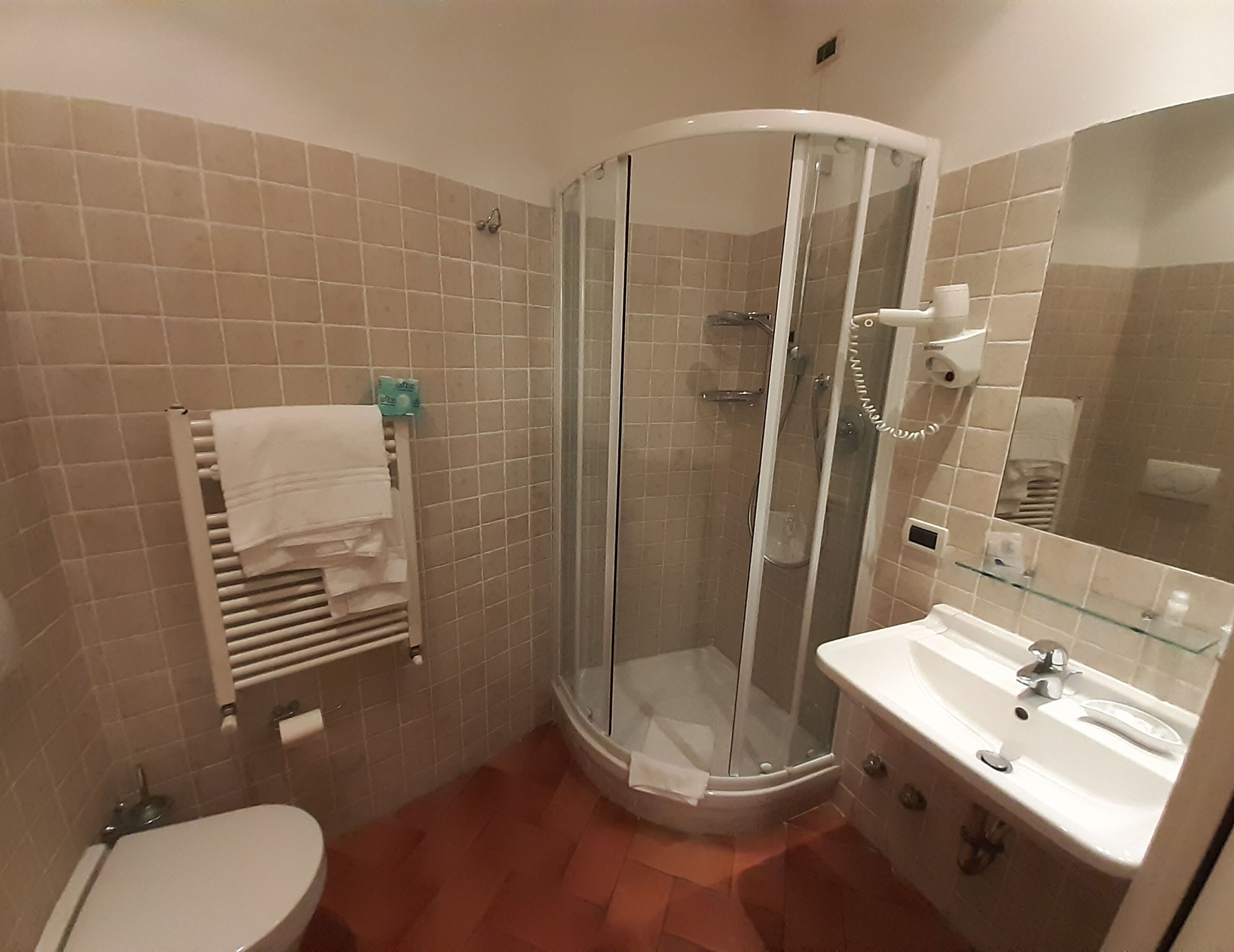 shower, free toiletries, hair dryer, bidet