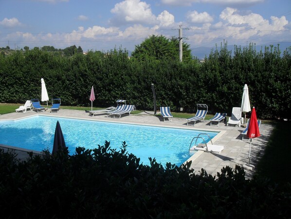 Outdoor pool, pool umbrellas