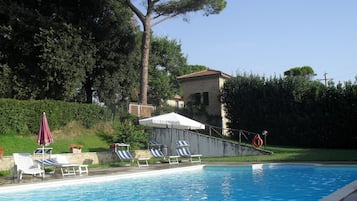 Outdoor pool, pool umbrellas