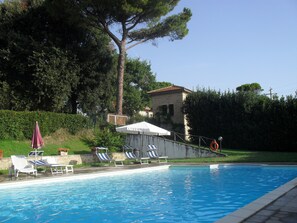 Outdoor pool, pool umbrellas