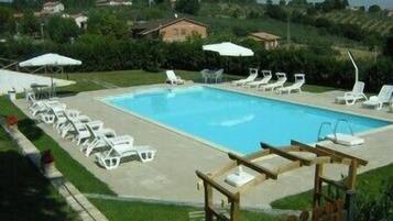Outdoor pool, pool umbrellas