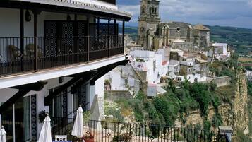 Enjoy breathtaking views of the historic town from our spacious outdoor seating area.