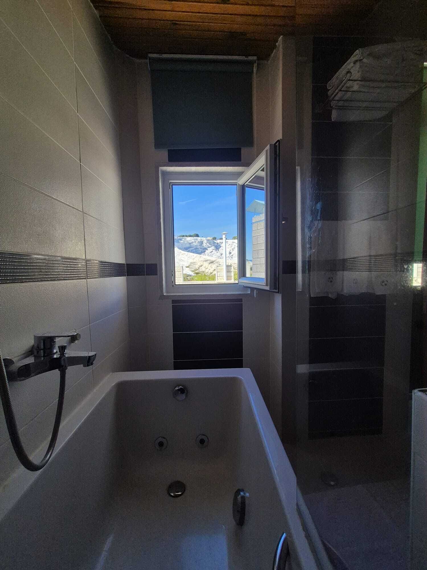 panoramic quadruple room, multiple beds, terrace, poolside | bathroom | combined shower/bathtub, hair dryer, slippers, towels