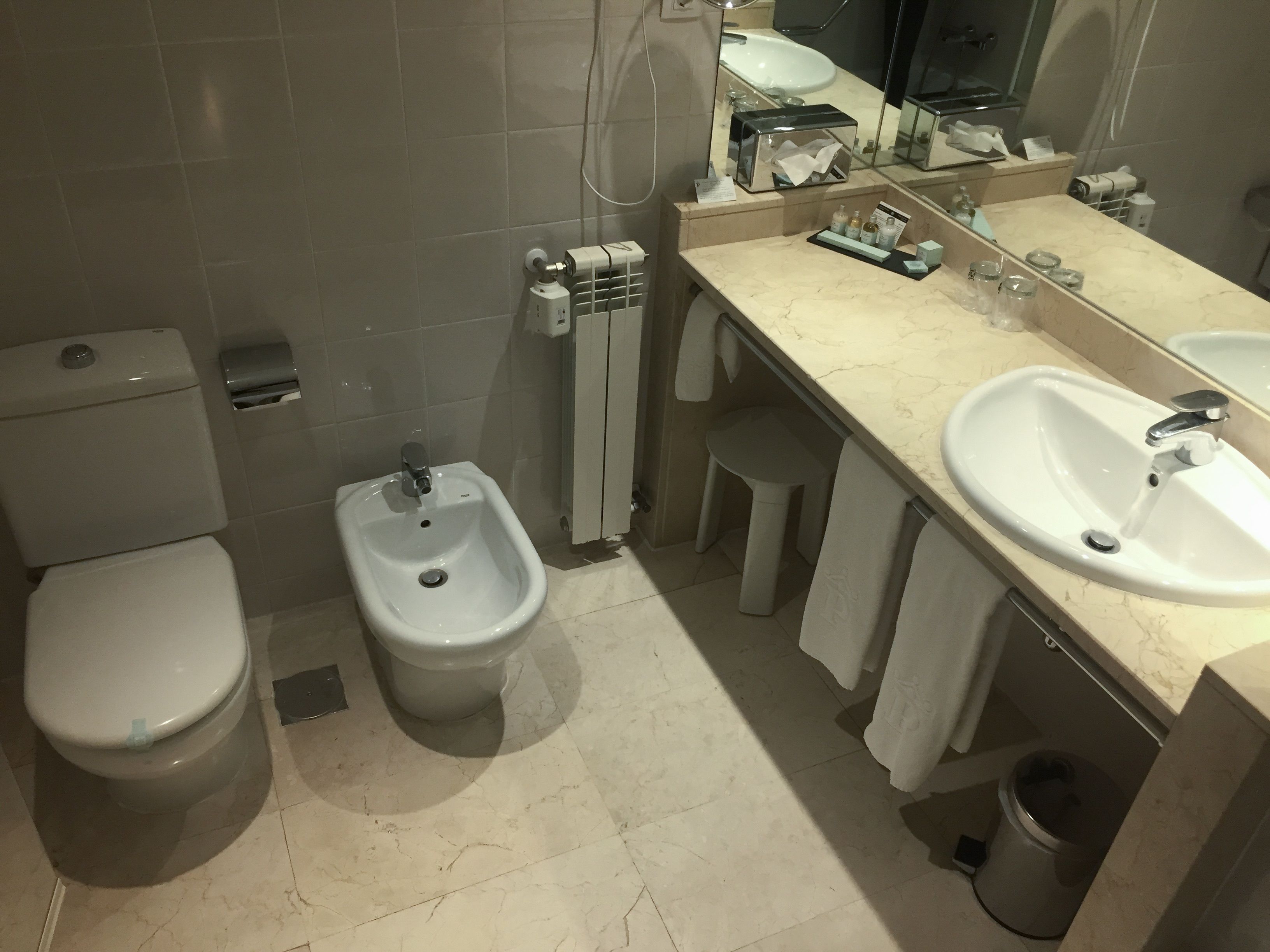 combined shower/bathtub, hair dryer, bidet, towels