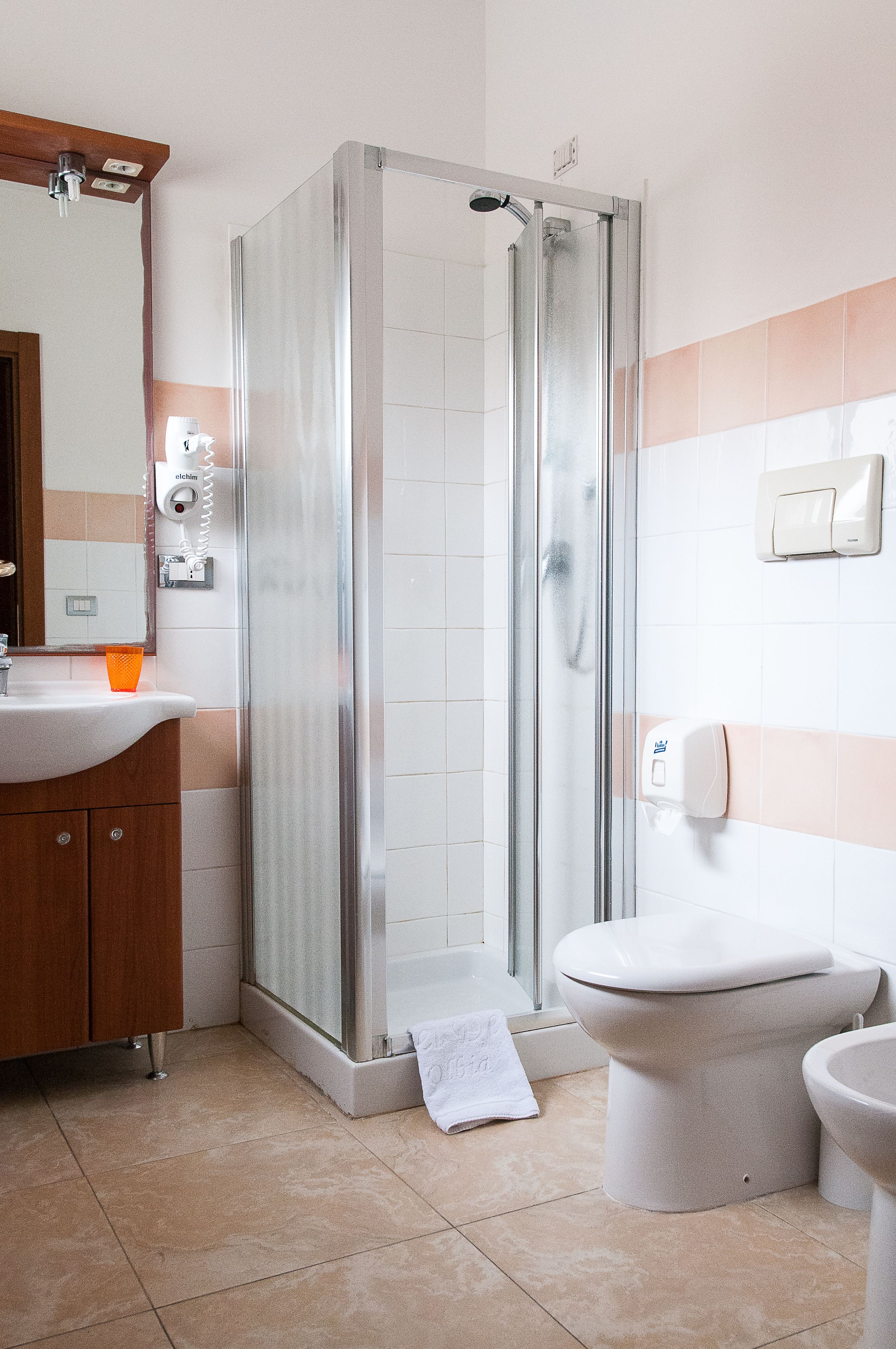 free toiletries, hair dryer, bidet, towels