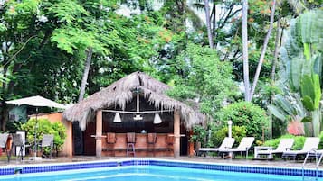 Outdoor pool, sun loungers