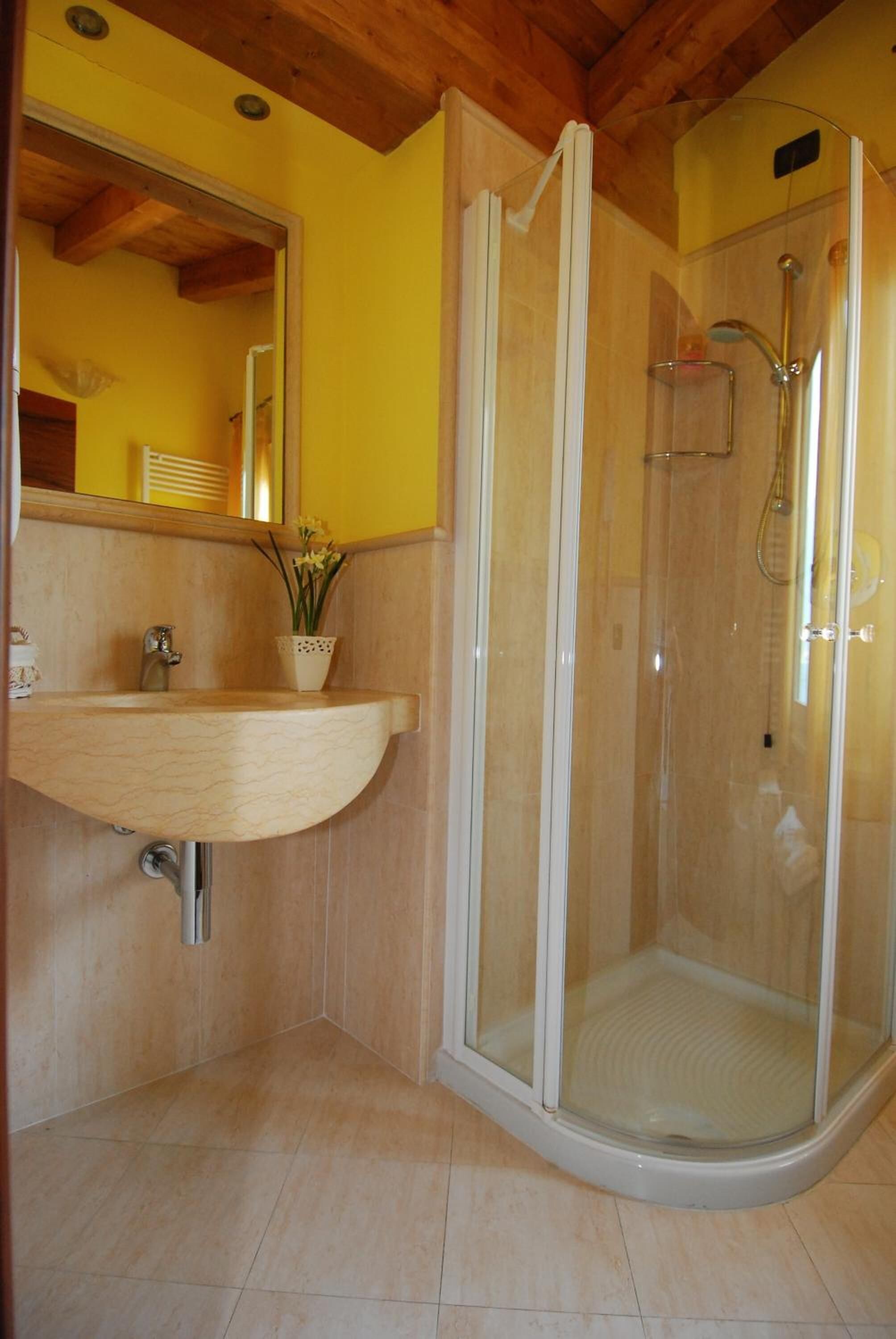 double room, mountain view | bathroom | shower, free toiletries, towels