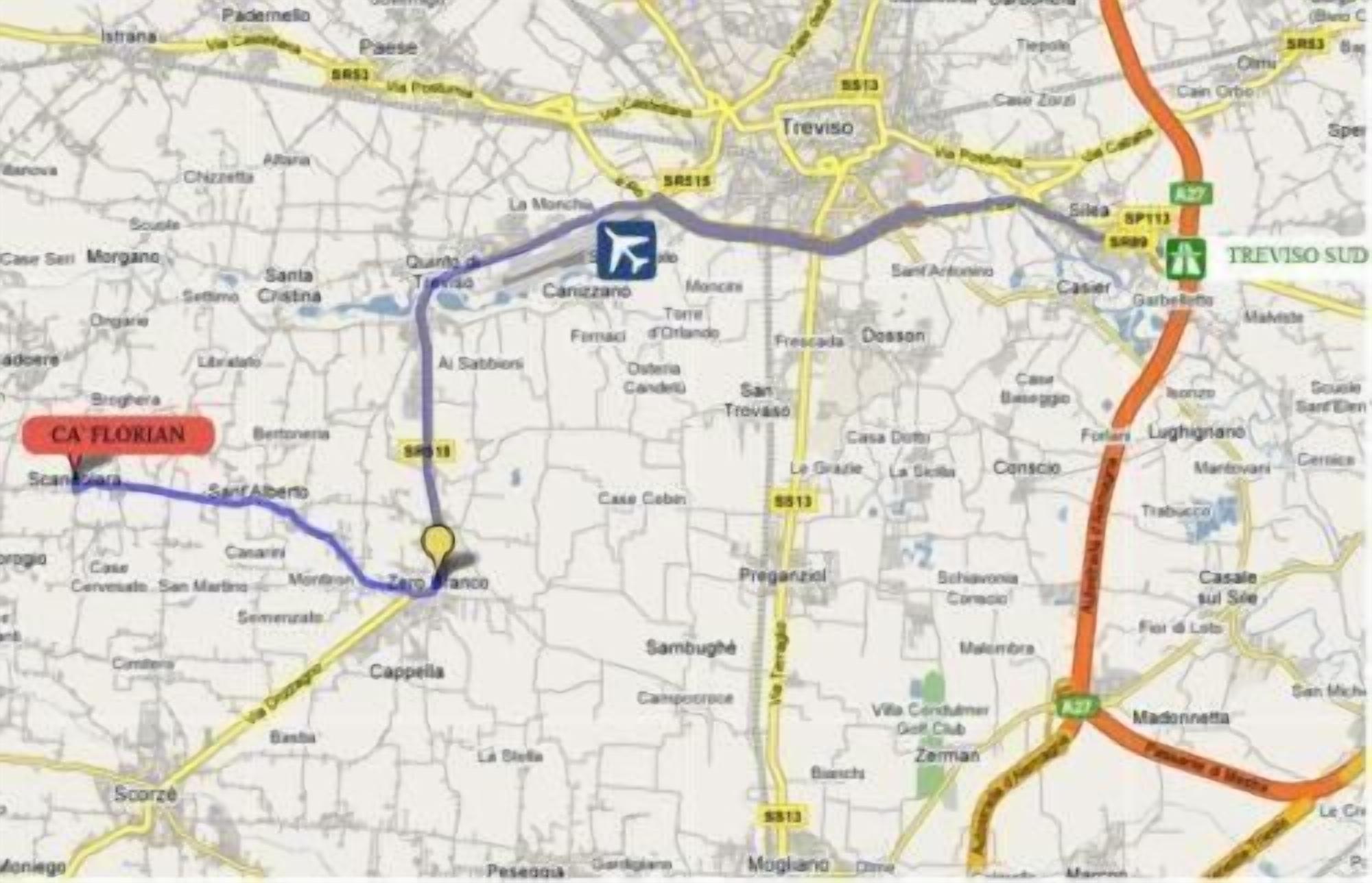 Een kaart met gemarkeerde locaties en routes.