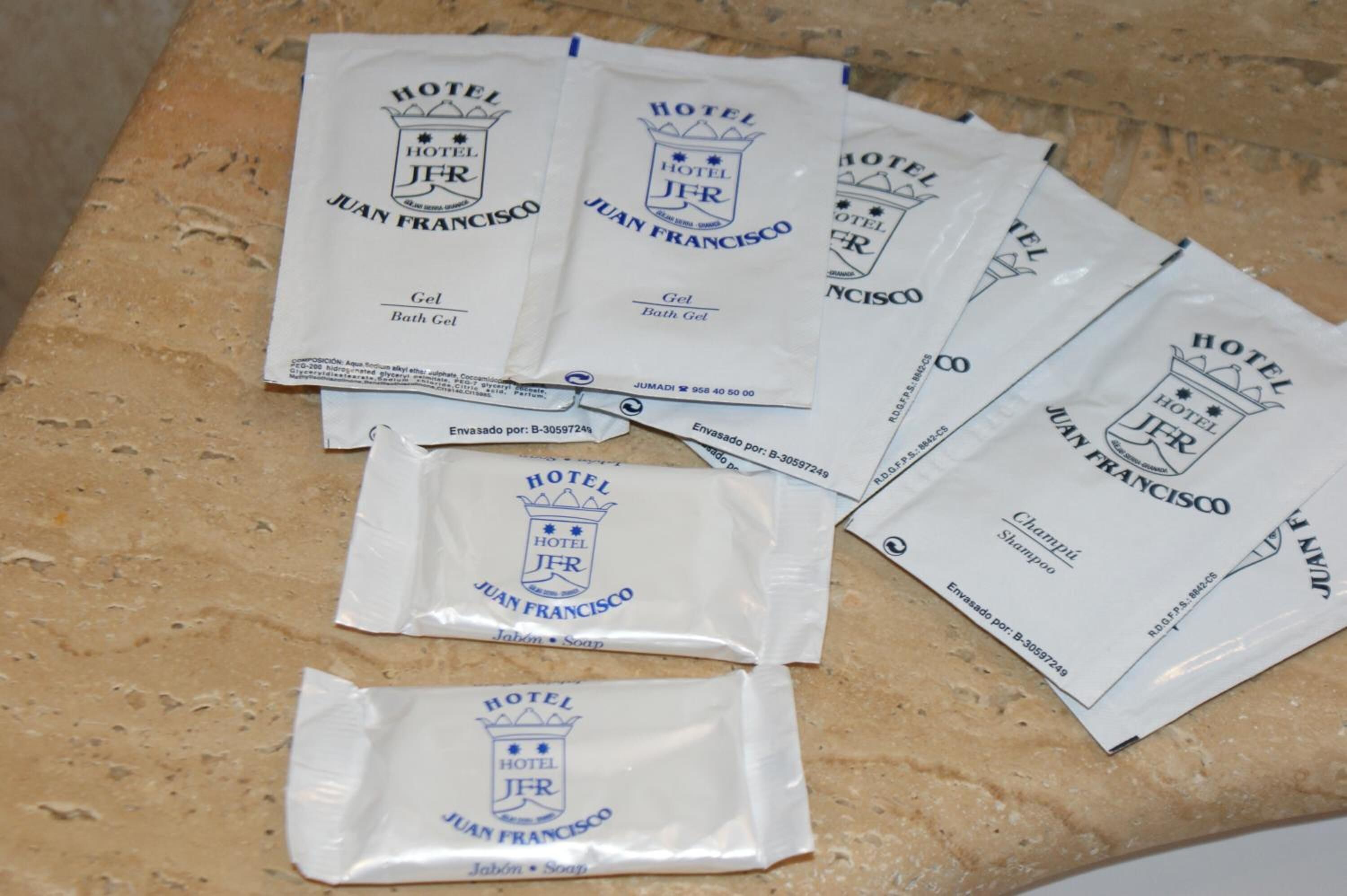 free toiletries, hair dryer, towels