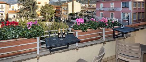 Habitación superior con 1 cama matrimonial o 2 individuales | Terraza o patio