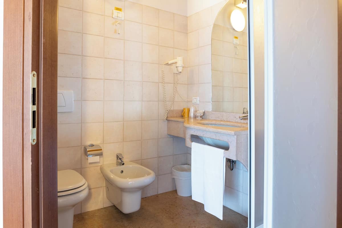 Buồng tắm vòi sen, máy sấy tóc, chậu vệ sinh/vòi rửa, khăn tắm 