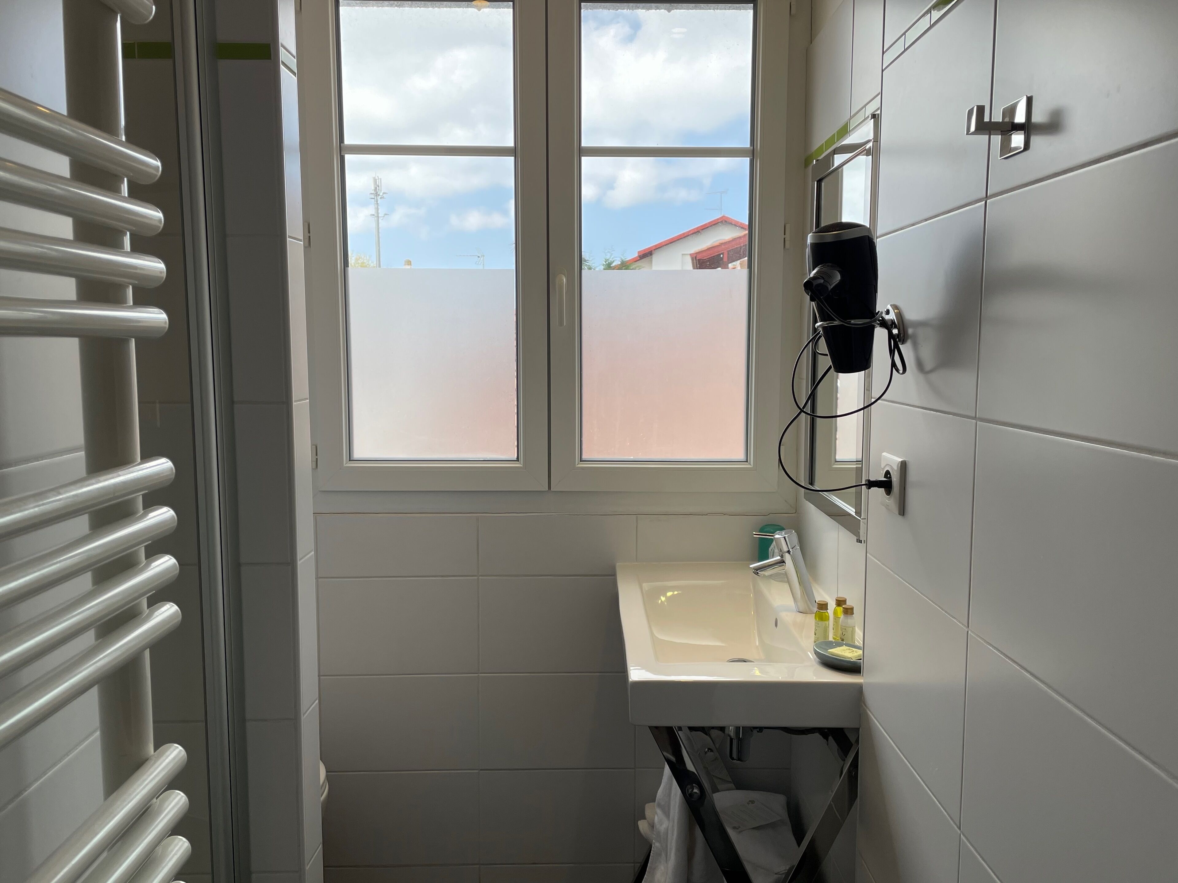 superior double room | bathroom | shower, free toiletries, hair dryer, towels