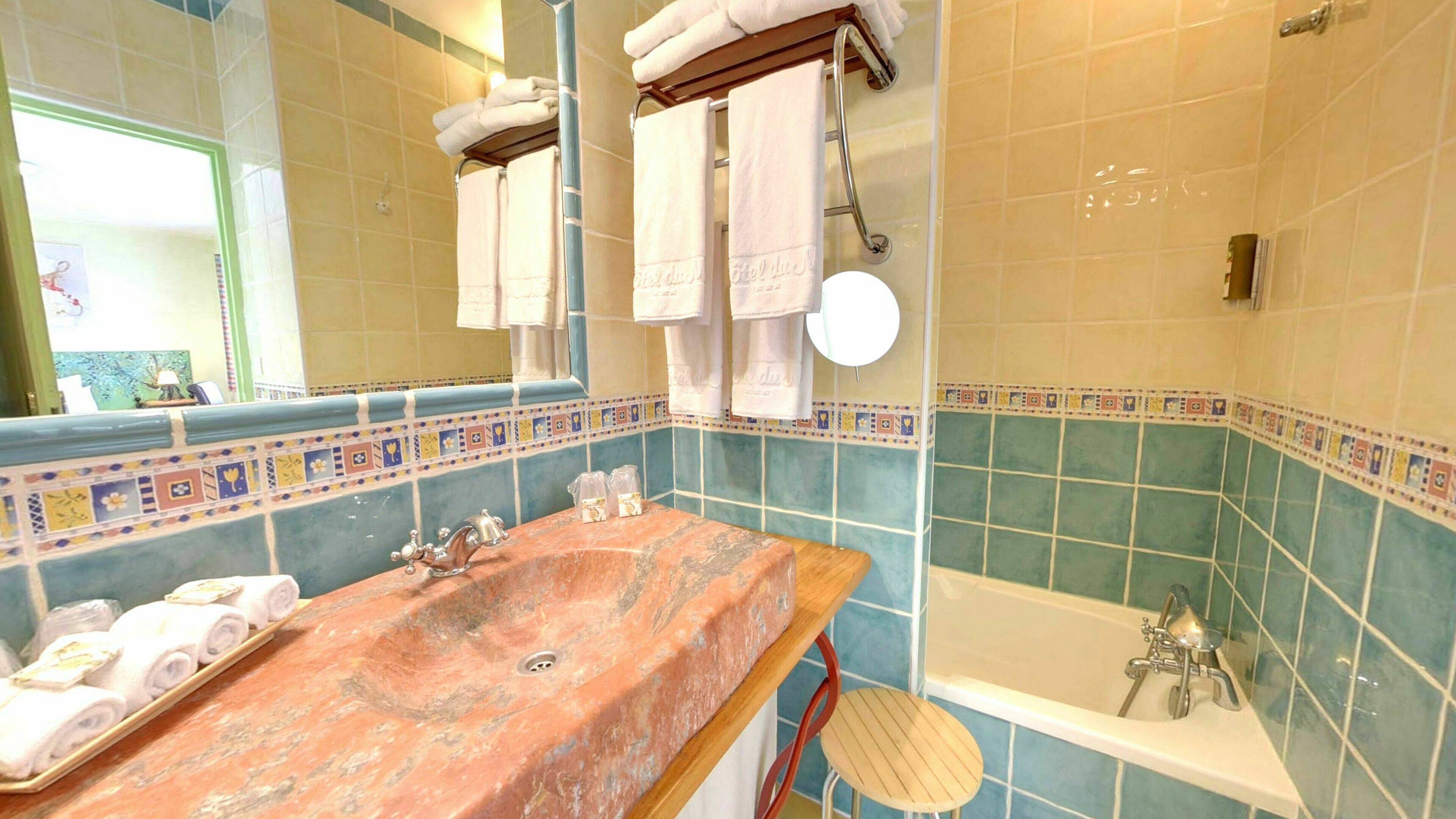 free toiletries, hair dryer, towels