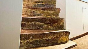 Eine Treppe mit Steinstufen, die zu einer höheren Etage führt.
