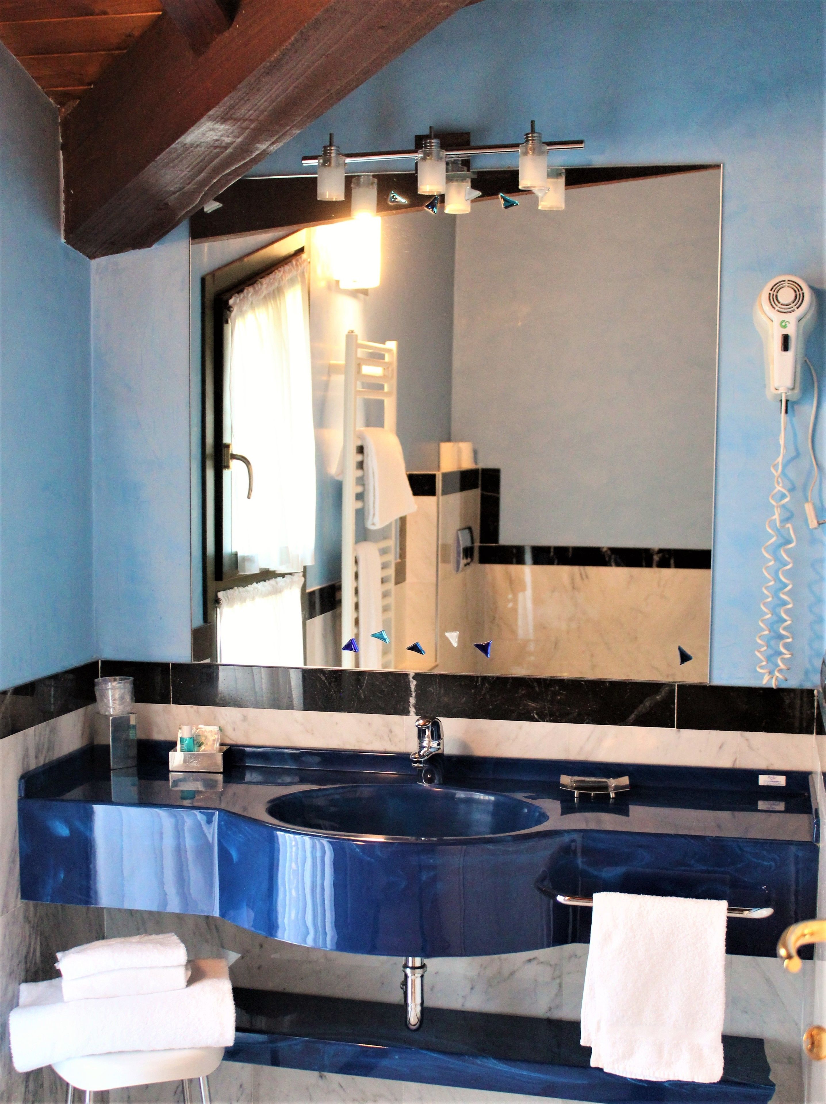 free toiletries, hair dryer, towels