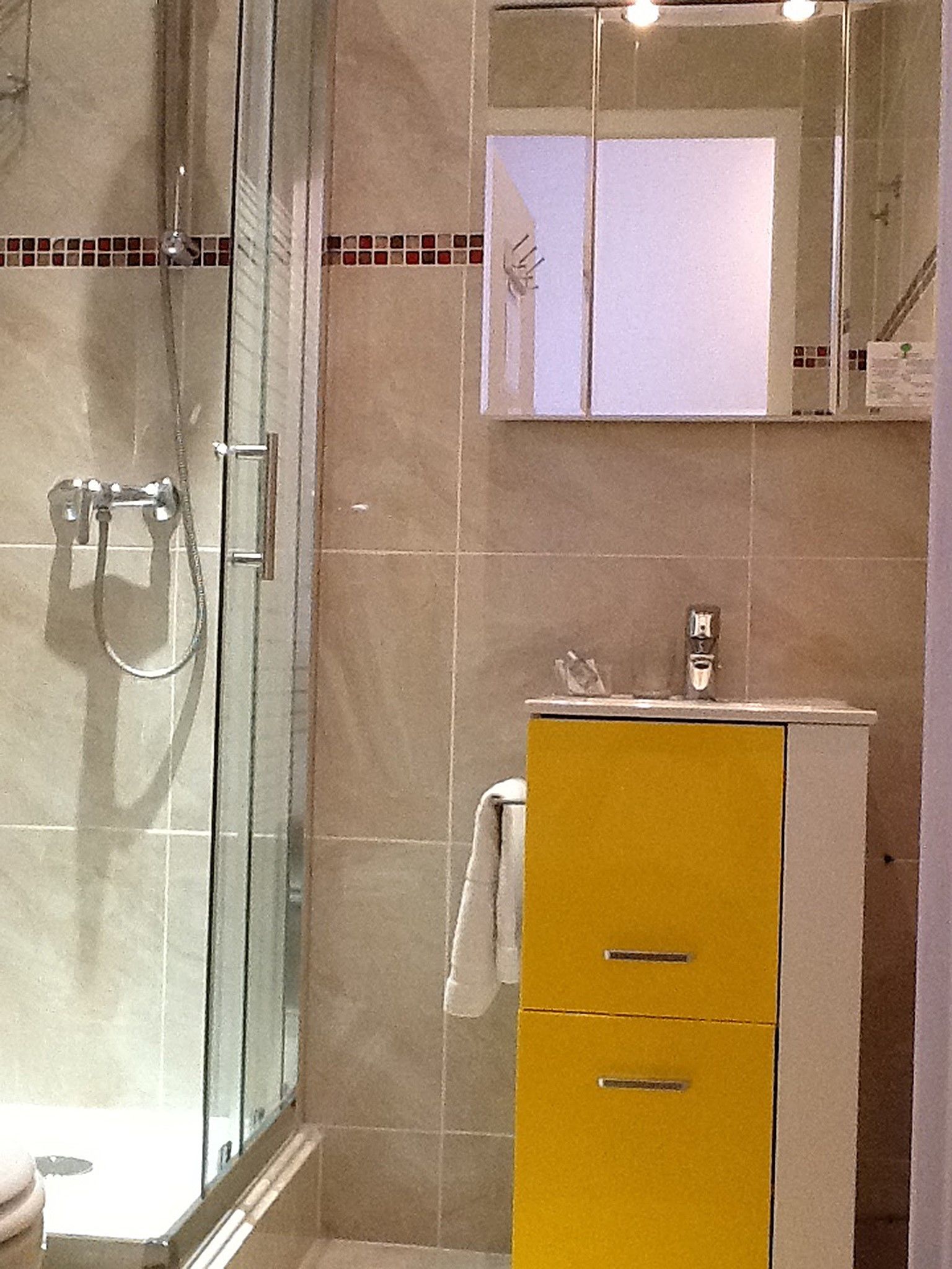 twin room | bathroom | shower, free toiletries, hair dryer, towels