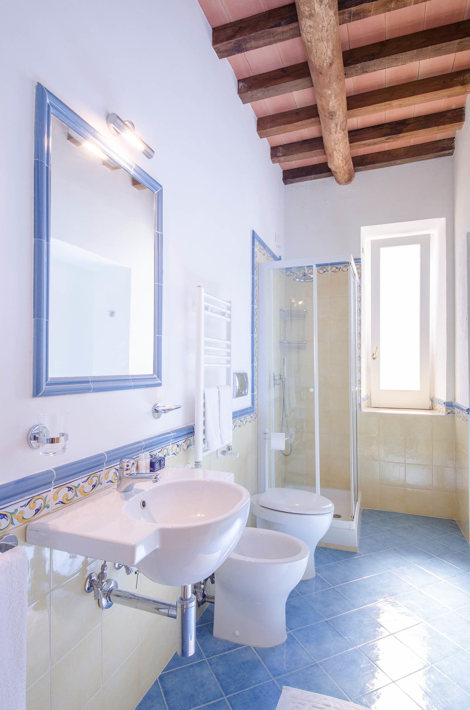 shower, rainfall showerhead, free toiletries, hair dryer