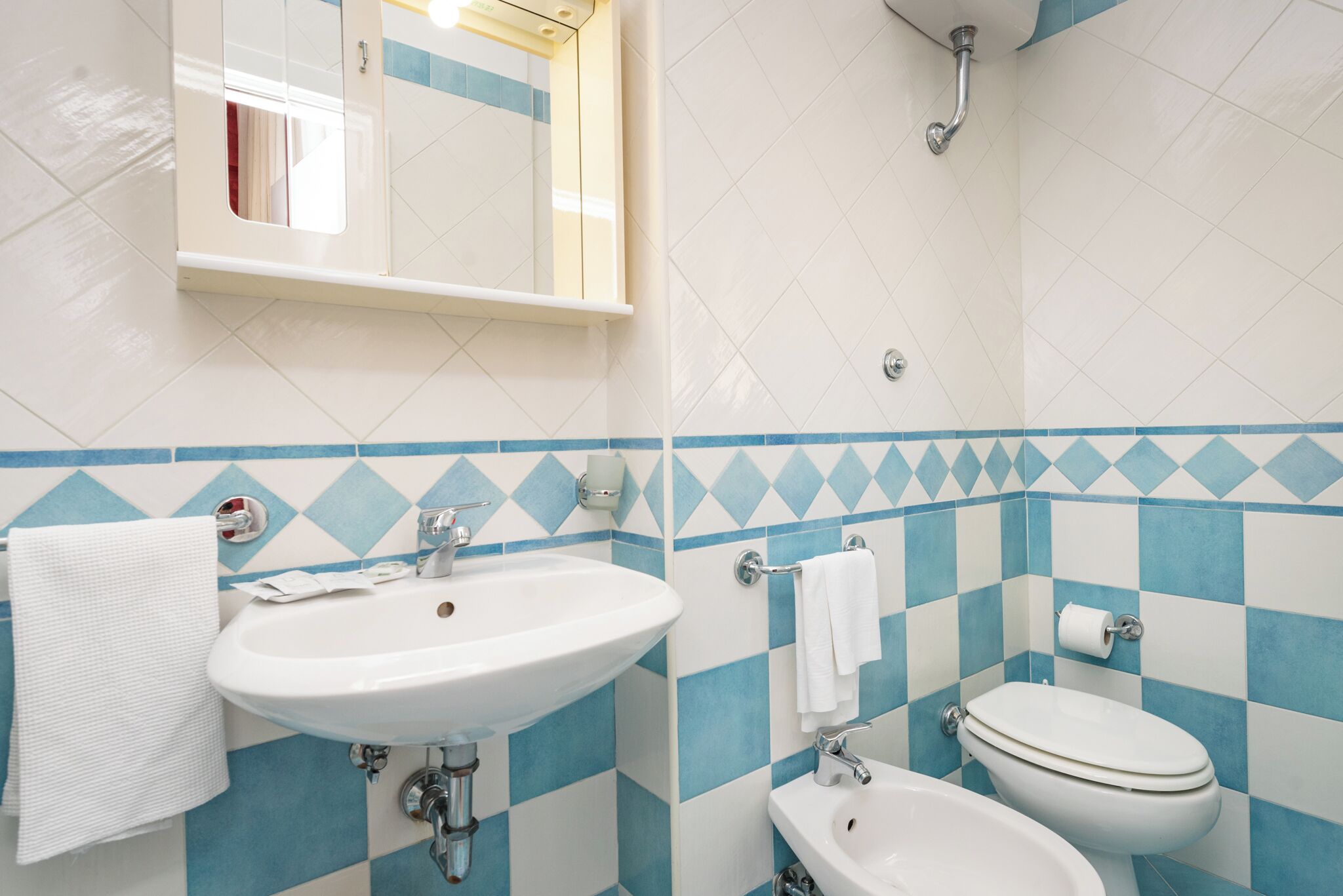 double room | bathroom | shower, hair dryer, towels, soap