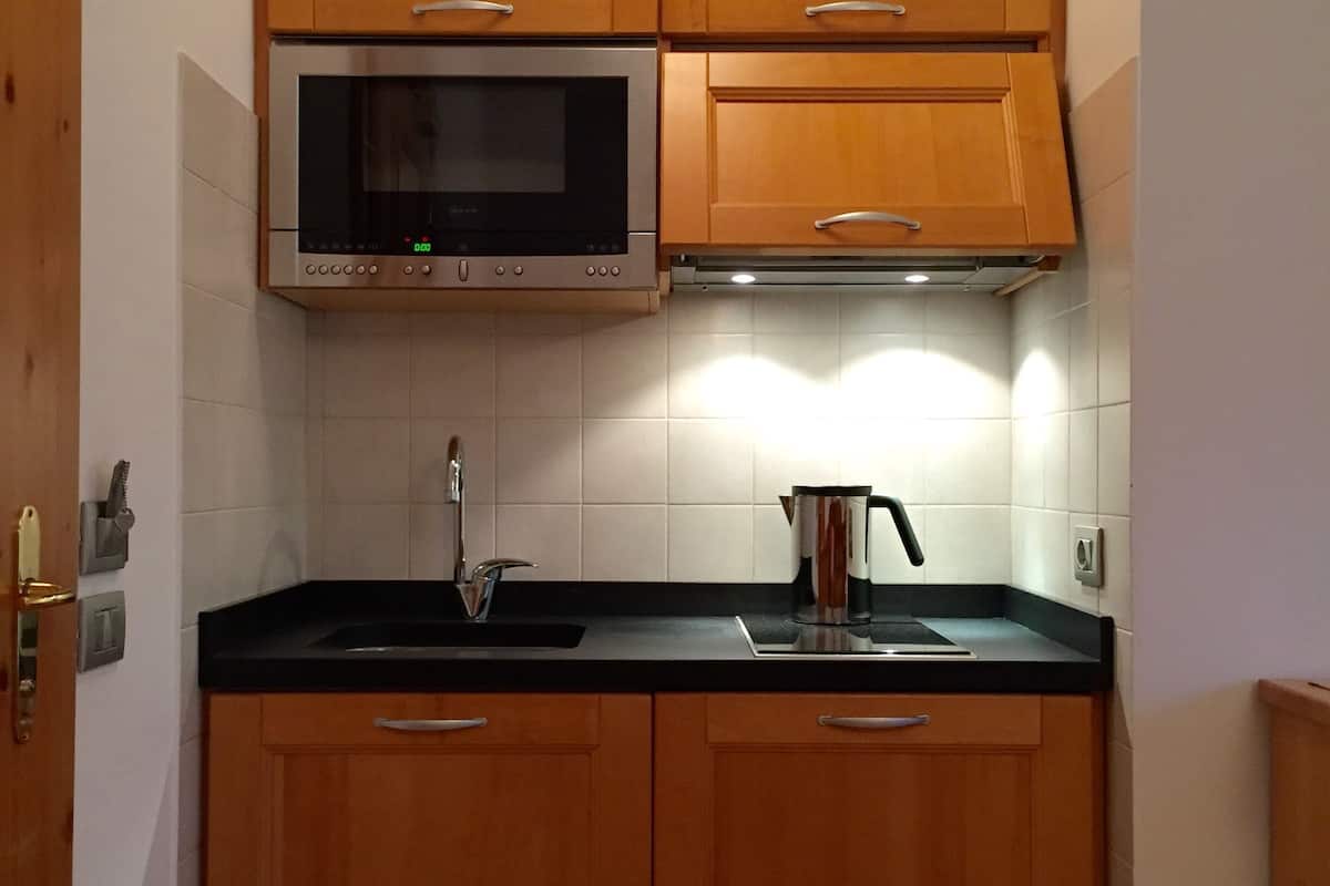 standard apartment, 1 bedroom, mountain view | private kitchen | fridge