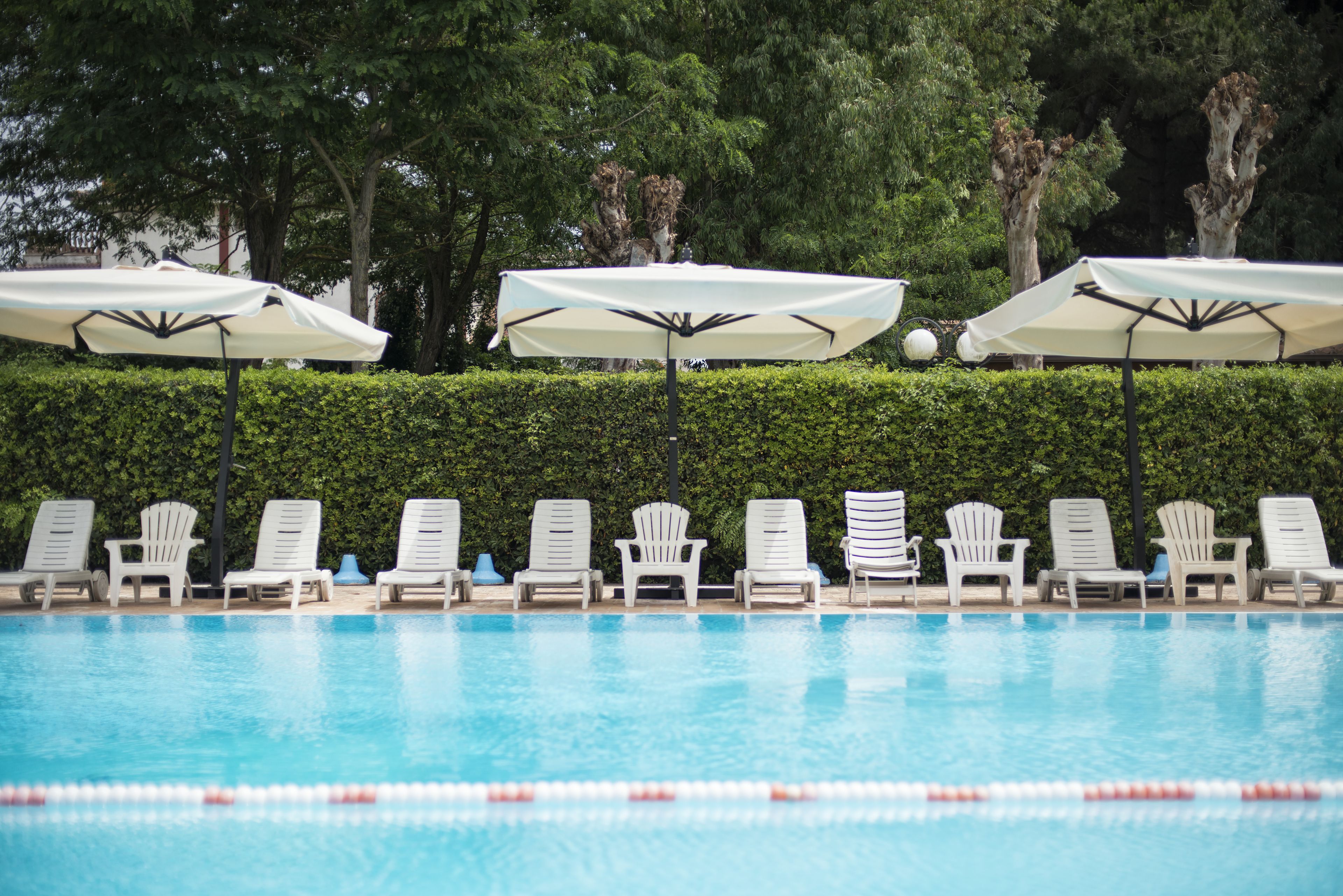 outdoor pool, pool loungers