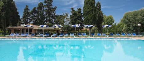 Outdoor pool, pool loungers
