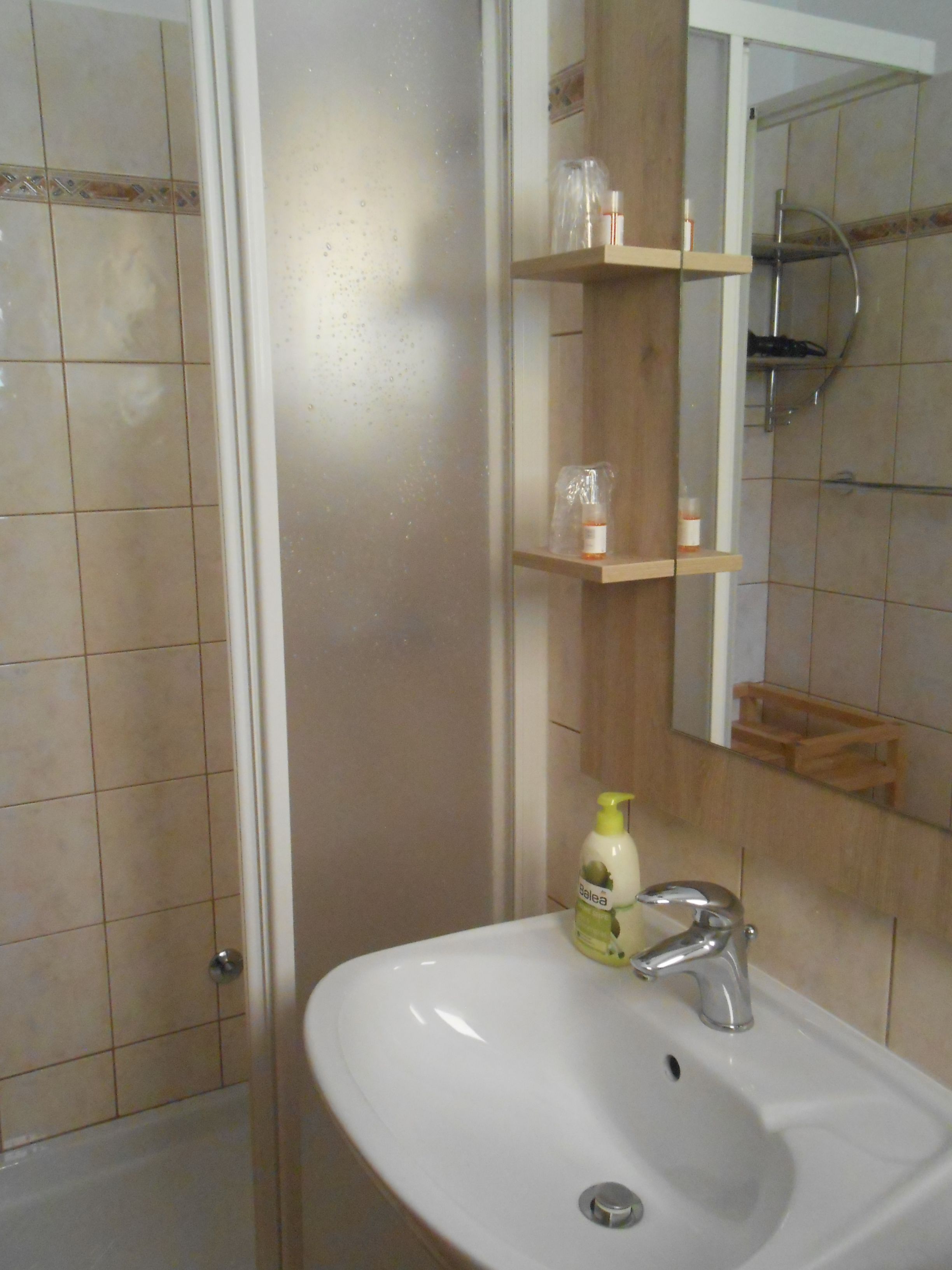 shower, free toiletries, hair dryer, towels