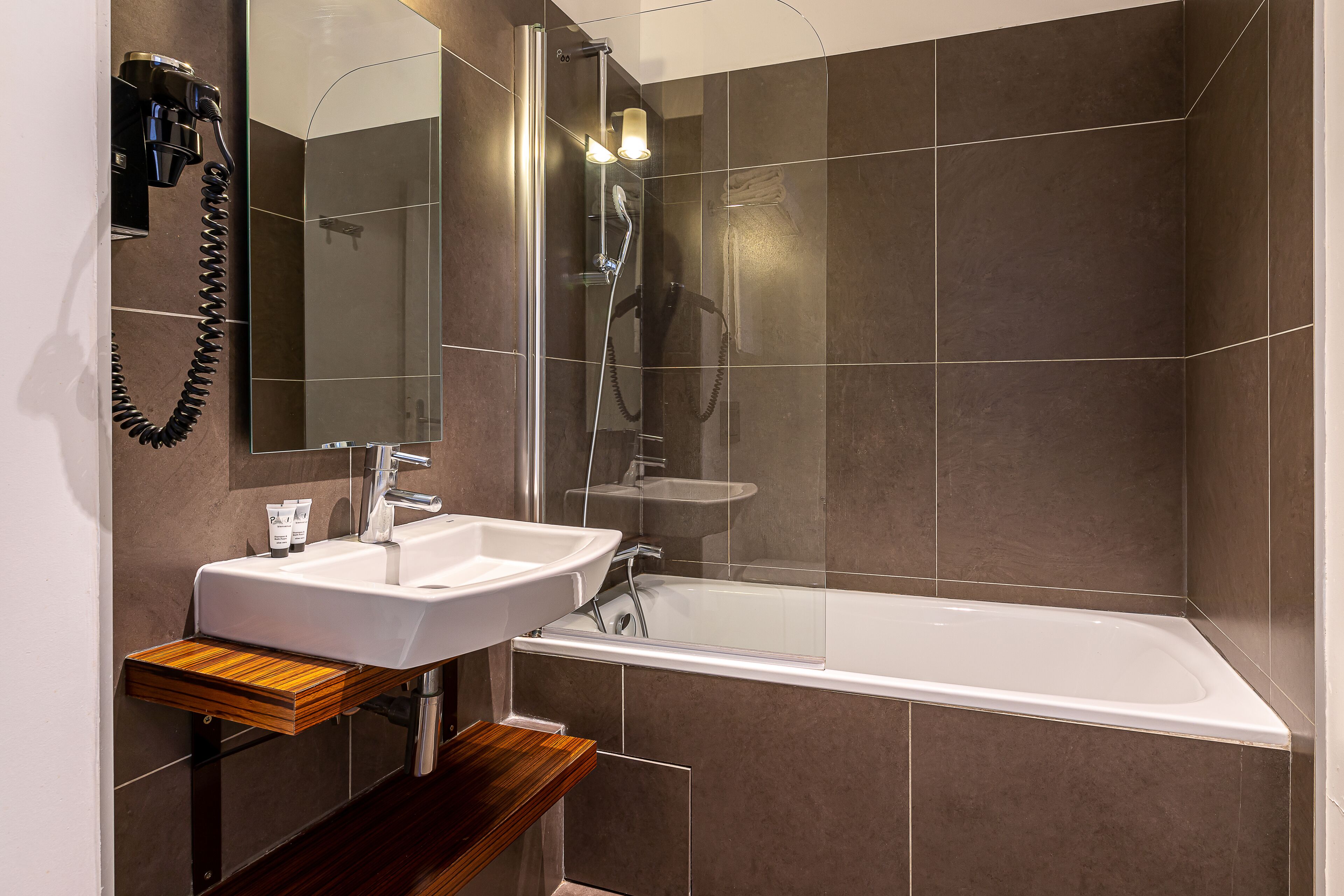 free toiletries, hair dryer, towels