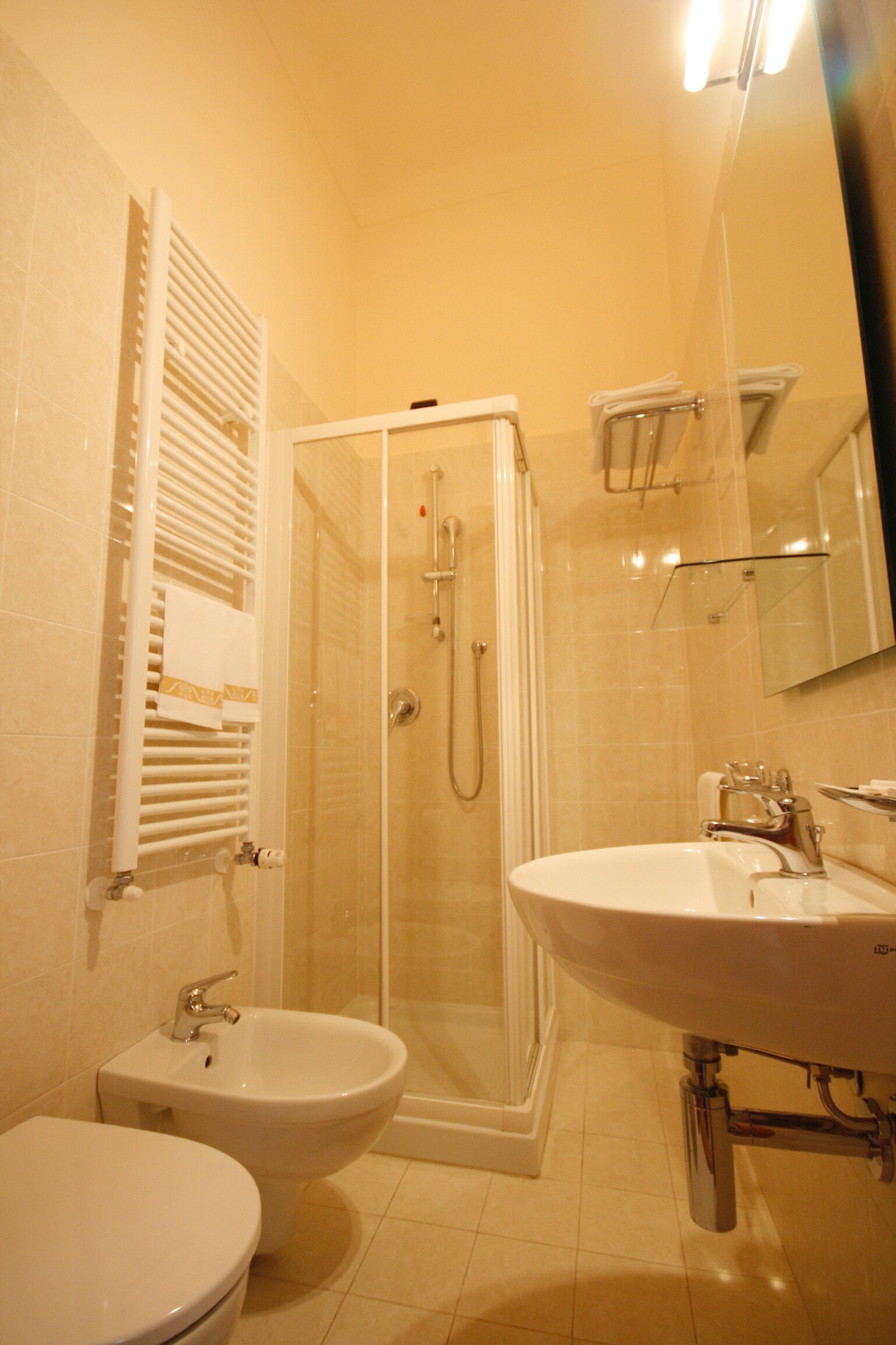 combined shower/bathtub, hair dryer, bidet, towels