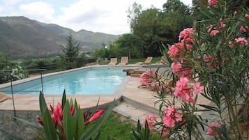 Outdoor pool, pool loungers