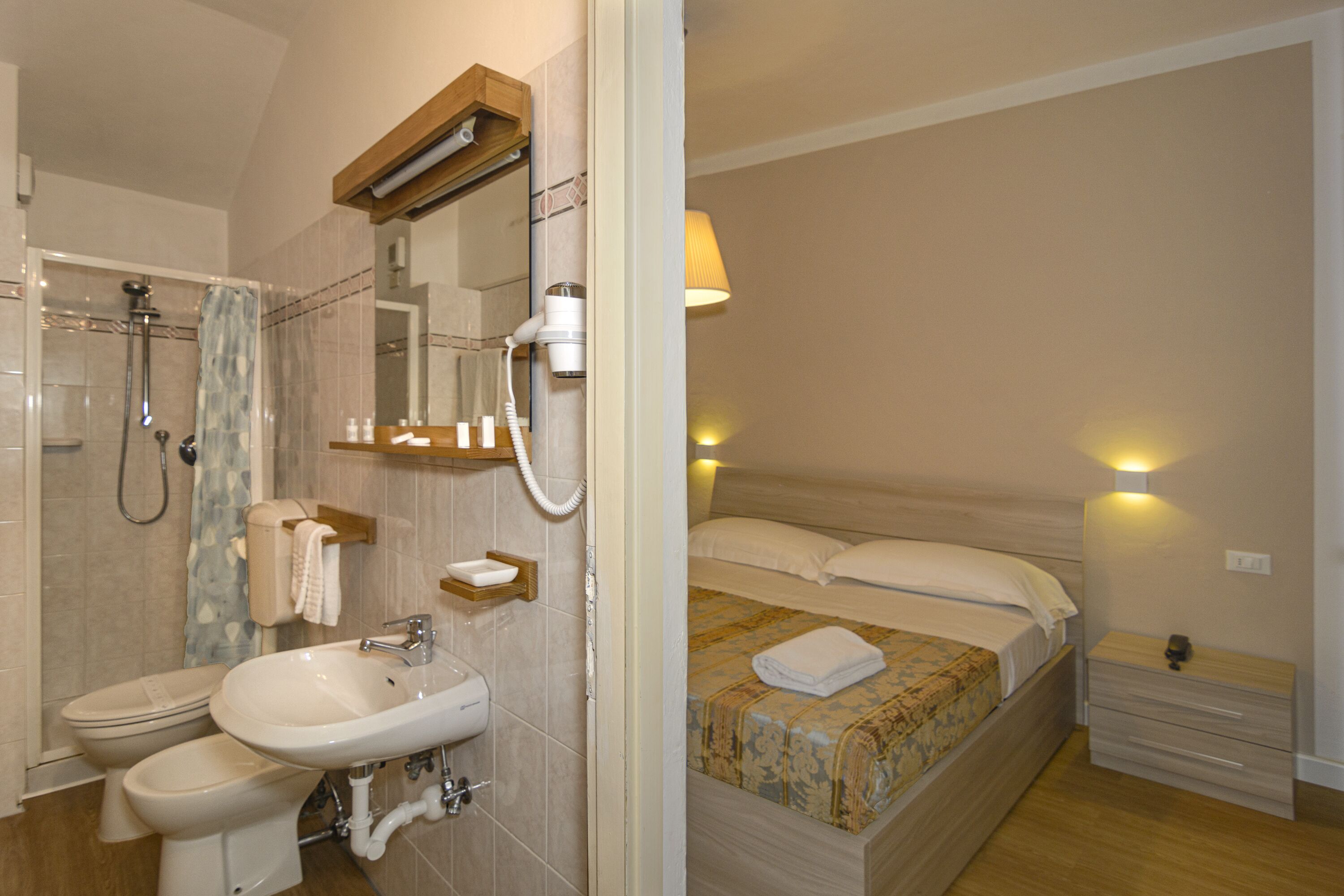 standard double room | bathroom | shower, free toiletries, hair dryer, bidet