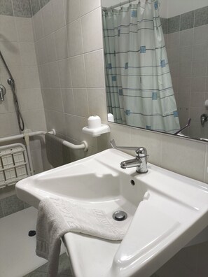 Chambre économique double, 1 chambre, salle de bain attenante | Salle de bain | Articles de toilette (gratuits), séchoir à cheveux, peignoirs, bidet