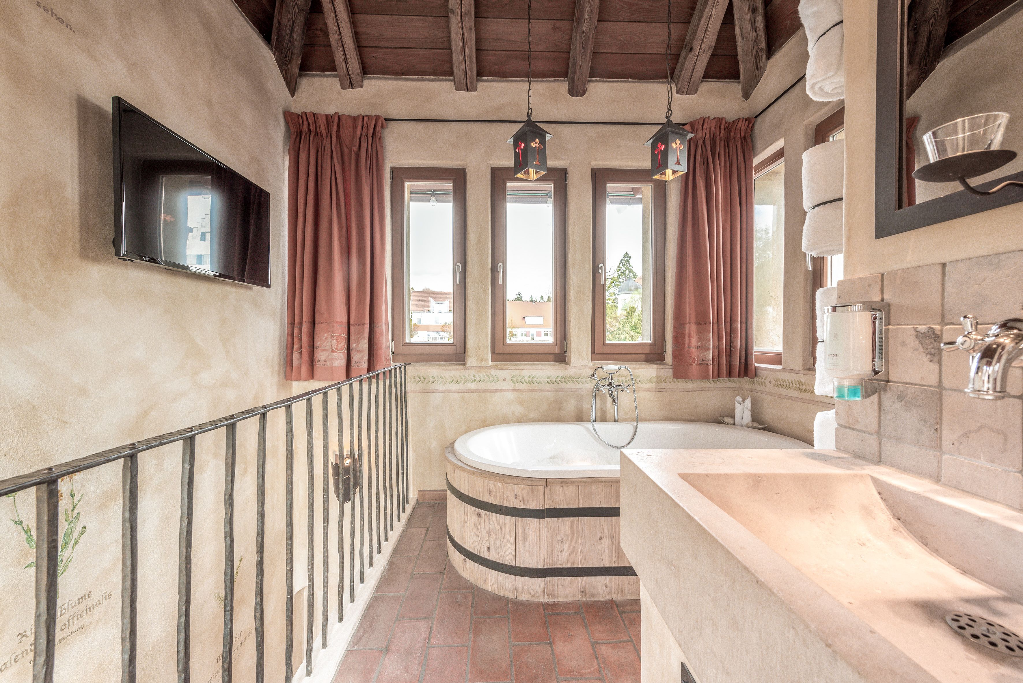 theme room | bathroom | free toiletries, hair dryer, slippers, heated floors