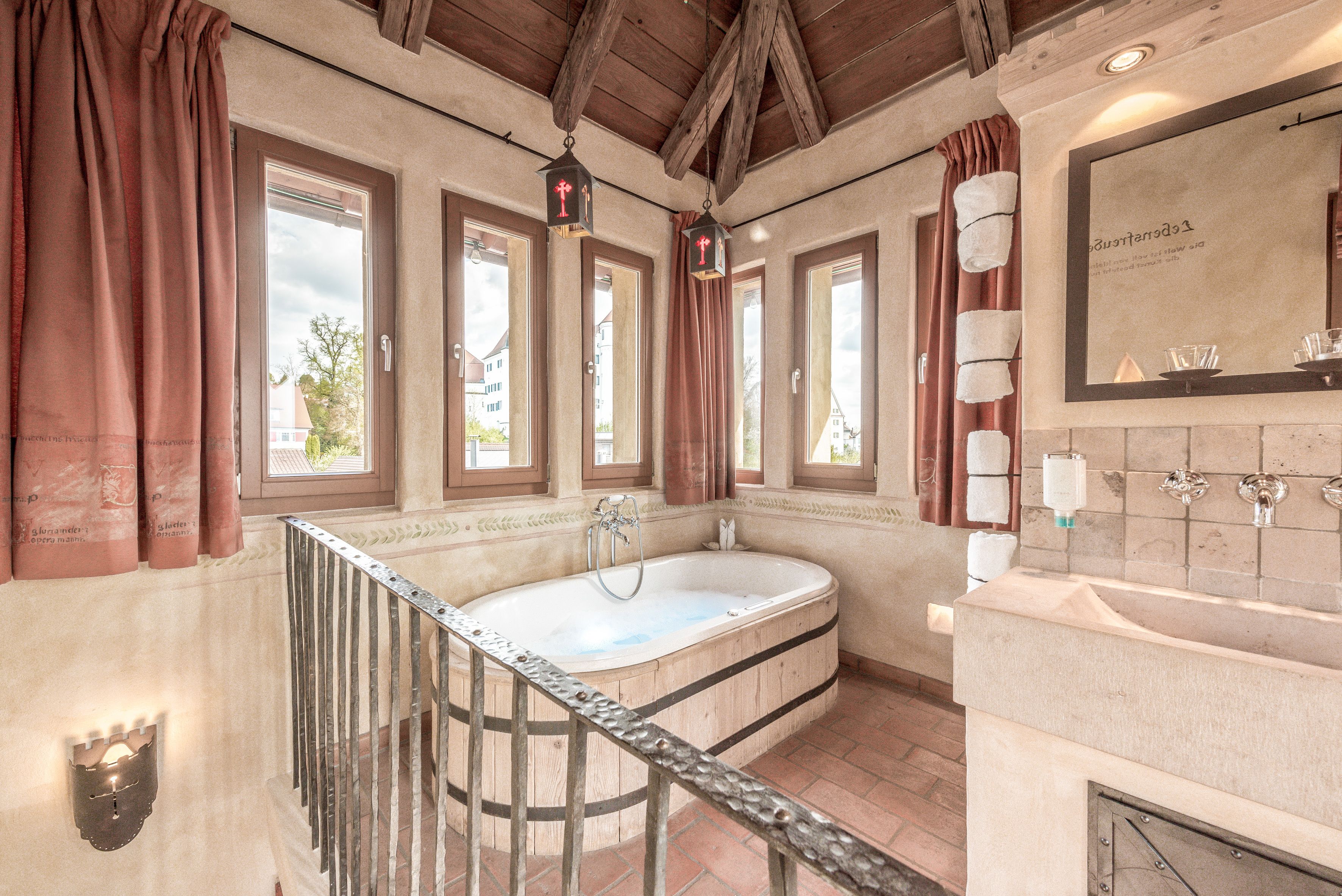 theme room | bathroom | free toiletries, hair dryer, slippers, heated floors