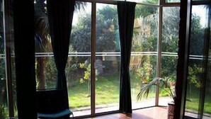 A room with large glass windows, a chair, and a potted plant. - Bellavista Country House (Pescara)