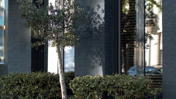 A building with 'A PLACE HOTEL' signage, outdoor seating, and a tree. - A Place - Boutique Hotel Emile (Antwerp)