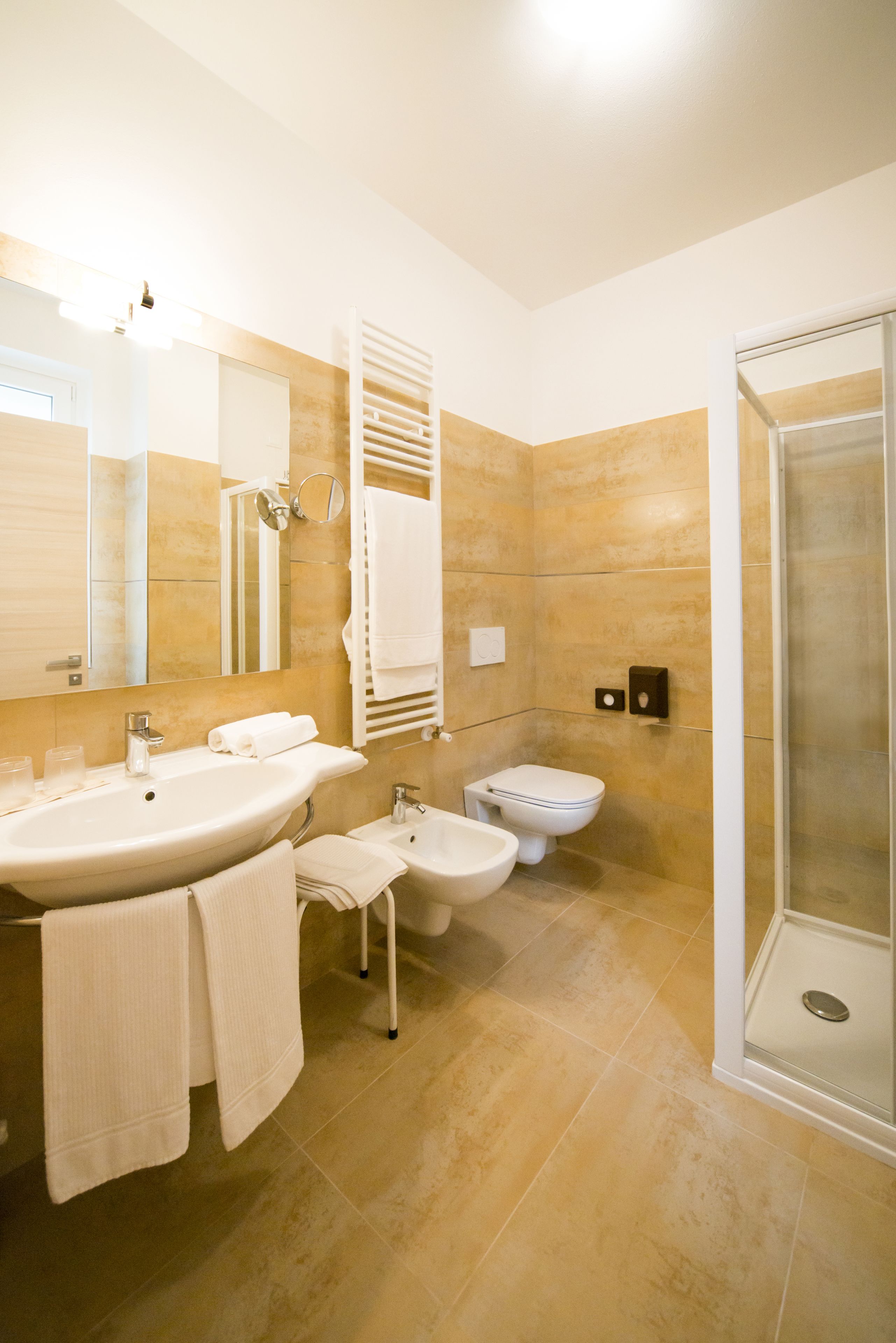 free toiletries, hair dryer, bidet, towels