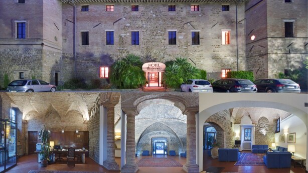 A historic stone building with a sign reading "HOTEL Ristorante". - Lo Spedalicchio (Bastia Umbra)