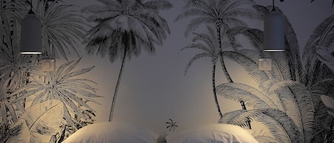 Premium bedding, individually decorated, desk, laptop workspace