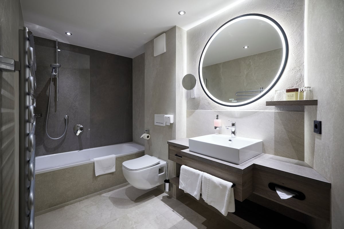 free toiletries, hair dryer, bathrobes, towels